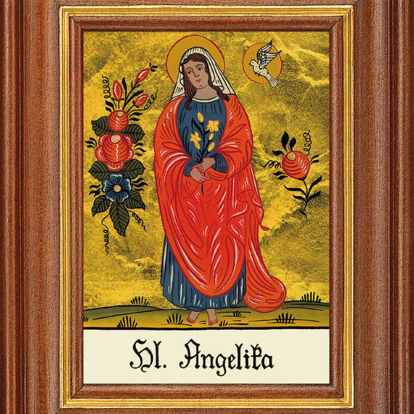Hinterglasbild - Heilige Angelika - Patronatsbild Taufe Namenspatron 12,7x16 TH