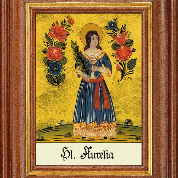 Hinterglasbild - Heilige Aurelia - Patronatsbild Taufe Namenspatron 12,7x16 TH