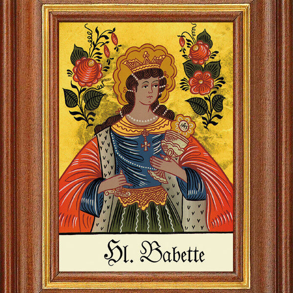 Hinterglasbild - Heilige Babette - Patronatsbild Taufe Namenspatron 12,7x16 TH