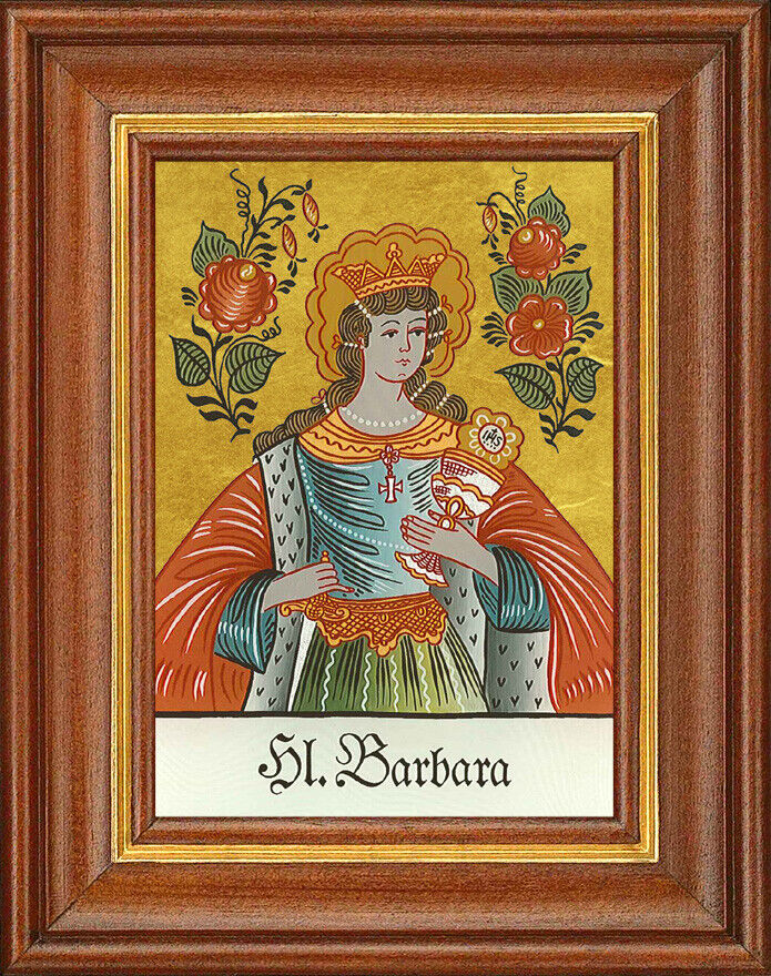 Hinterglasbild - Heiliger Barbara - Patronatsbild Taufe Namenspatron 12,7x16 TH