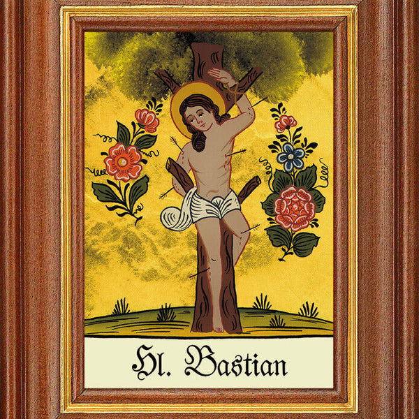 Hinterglasbild - Heiliger Bastian - Patronatsbild Taufe Namenspatron 12,7x16 TH
