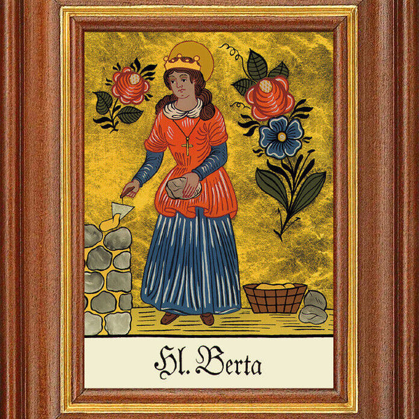 Hinterglasbild - Heilige Berta - Patronatsbild Taufe Namenspatron 12,7x16