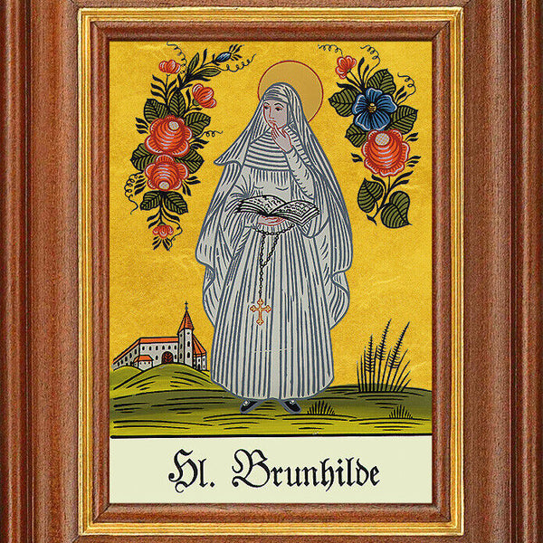 Hinterglasbild - Heilige Brunhilde - Patronatsbild Taufe Namenspatron 12,7x16
