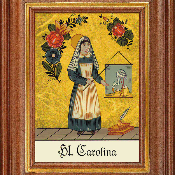 Hinterglasbild - Heilige Carolina - Patronatsbild Taufe Namenspatron 12,7x16