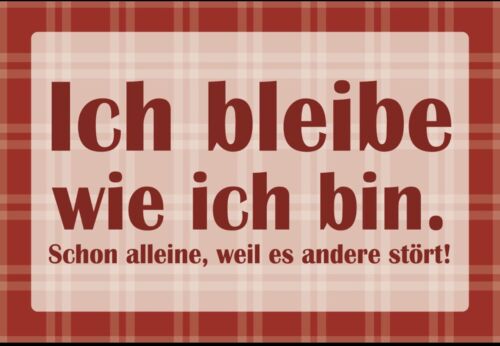 Ich bleibe wie ich bin schon Humor Spruch 12x18 / 20x30 / 30x40 Blech od. Holz
