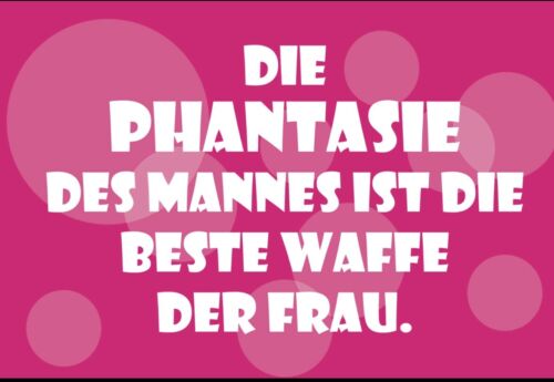 Die Phantasie des Mannes Waffe Frau Spruch 12x18 / 20x30 / 30x40 Blech od. Holz