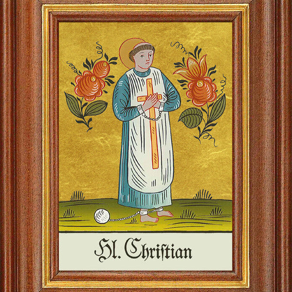 Hinterglasbild - Heiliger Christian - Patronatsbild Taufe Namenspatron 12,7x16