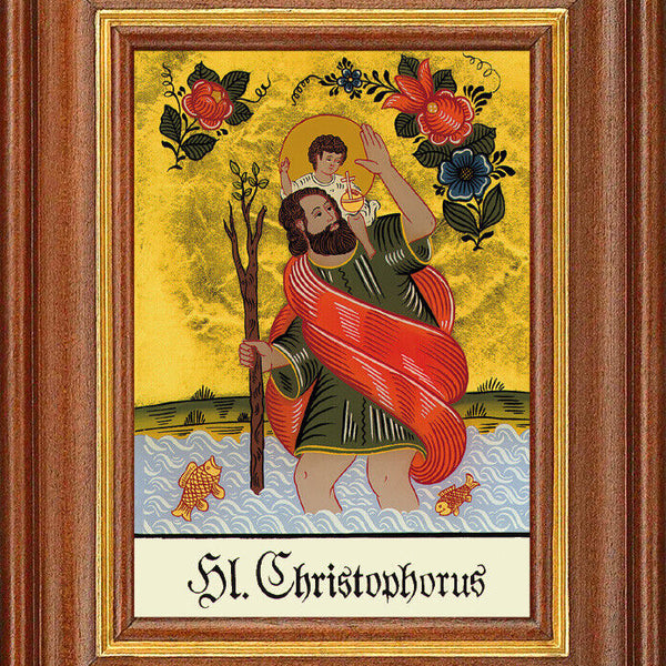 Hinterglasbild - Hl. Christophorus - Patronatsbild Taufe Namenspatron 12,7x16