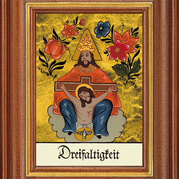 Hinterglasbild - Dreifaltigkeit - Patronatsbild Taufe Namenspatron 12,7x16
