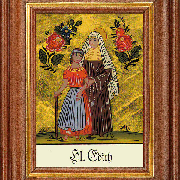 Hinterglasbild - Heilige Edith - Patronatsbild Taufe Namenspatron 12,7x16