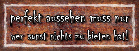 Schild Perfekt Aussehen Nur Wer Sonst Nichts Zu Bieten Hat 27x10 Blech od.Holz