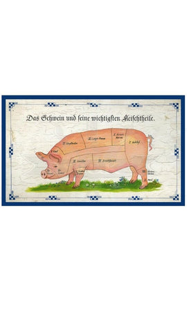 KuK Nostalgie Holzschild "Das Schwein und seine Fleischteile"