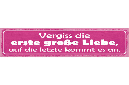 Schild Vergiss Die Erste Große Liebe Auf Die Letzte Kommt Es An 46 x 10