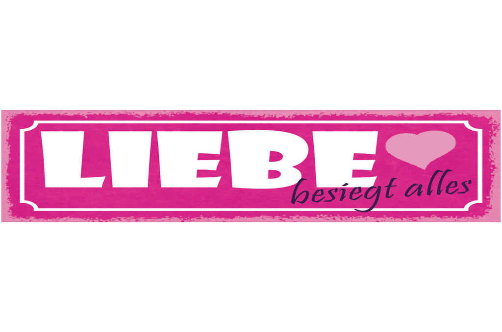 Schild Liebe Besiegt Alles Beziehung Ehe Paar Frau Mann 46 x 10 Blech od. Holz