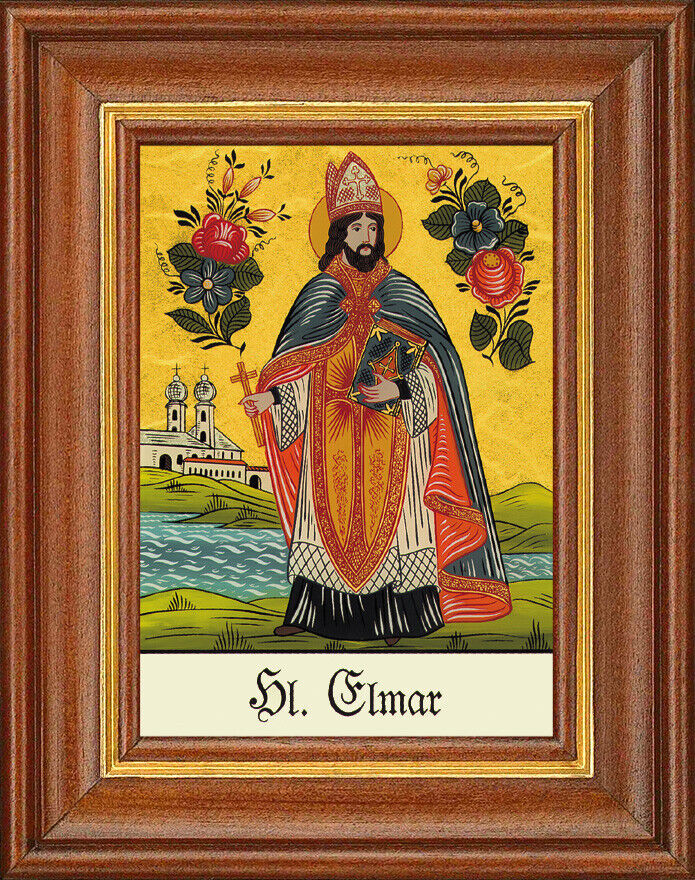 Hinterglasbild - Heiliger Elmar - Patronatsbild Taufe Namenspatron 12,7x16