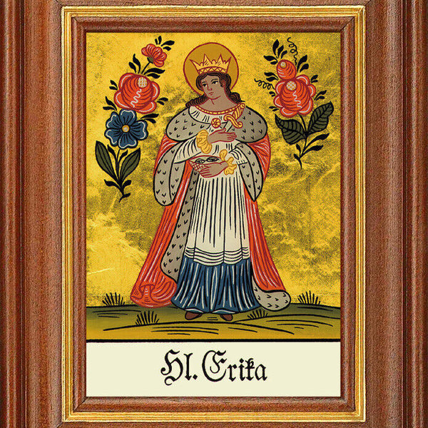 Hinterglasbild - Heilige Erika - Patronatsbild Taufe Namenspatron 12,7x16
