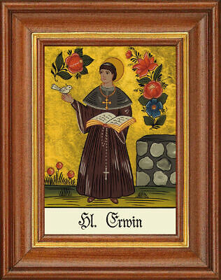 Hinterglasbild - Heiliger Erwin - Patronatsbild Taufe Namenspatron 12,7x16