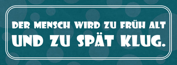 Schild Der Mensch Wird Zu Früh Alt & Zu Spät Klug 27 x 10 Blech od. Holz