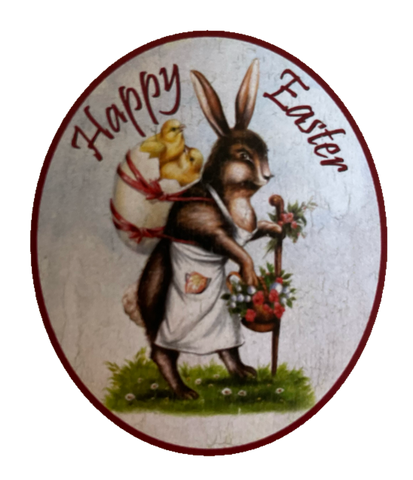 Nostalgie Holzschild Happy Easter Frohe Ostern Osterhase Ostereier Küken Schild