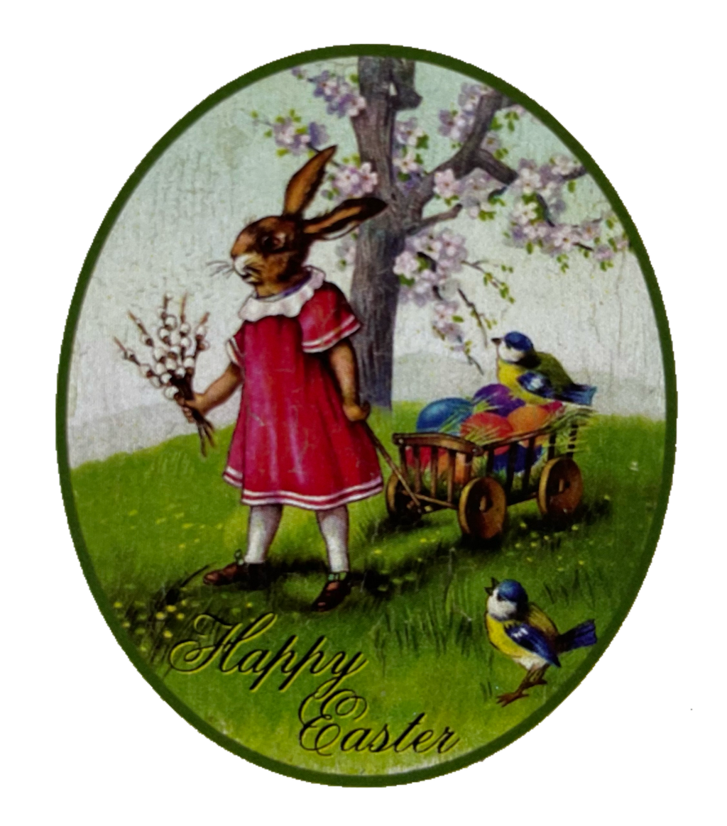 Nostalgie Holzschild Happy Easter Frohe Ostern Osterhase Ostereier Kleid Schild