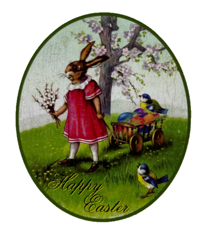 Nostalgie Holzschild Happy Easter Frohe Ostern Osterhase Ostereier Kleid Schild