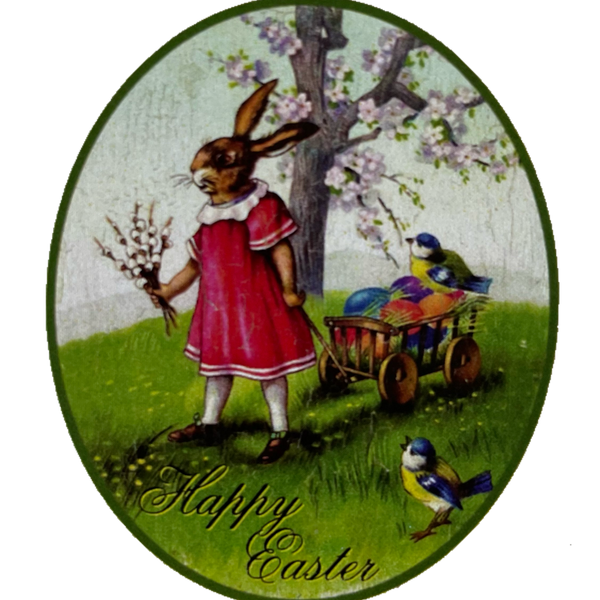 Nostalgie Holzschild Happy Easter Frohe Ostern Osterhase Ostereier Kleid Schild