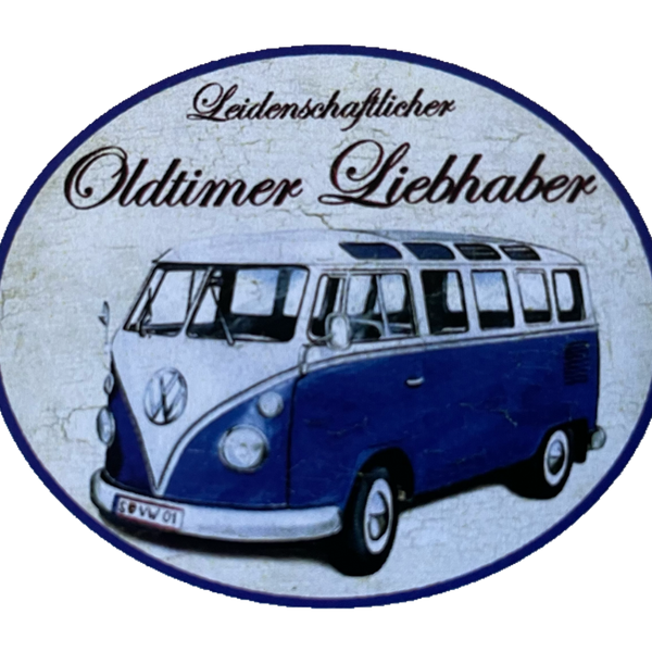 Nostalgie Holzschild Leidenschaftlicher Oldtimer Liebhaber VW Bulli Bus Schild