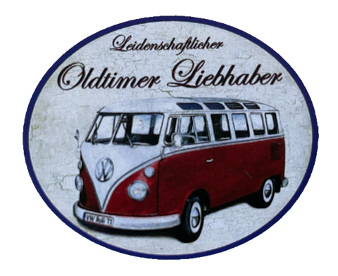 Nostalgie Holzschild Leidenschaftlicher Oldtimer Liebhaber VW Bulli Bus Schild