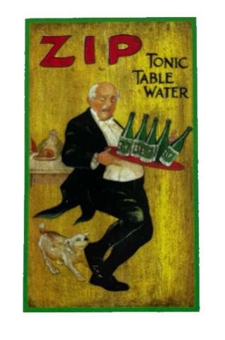 Nostalgie Holzschild Zip Tonic Table Water Softdrink Getränk Kellner Hund Schild
