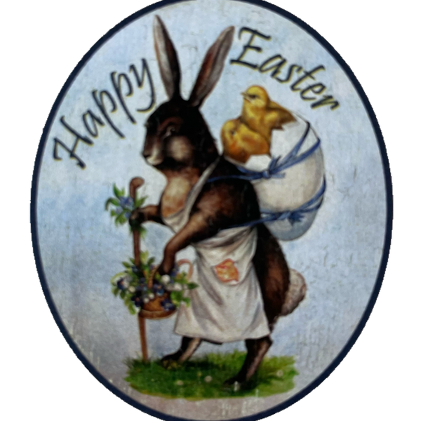 Nostalgie Holzschild Happy Easter Frohe Ostern Osterhase Ostereier Küken Schild