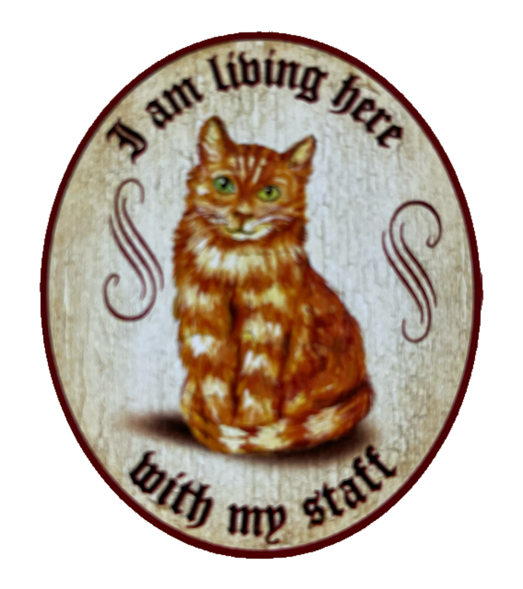 Nostalgie Holz Schild We Are Living Here With Our Staff Katzen Katze Personal