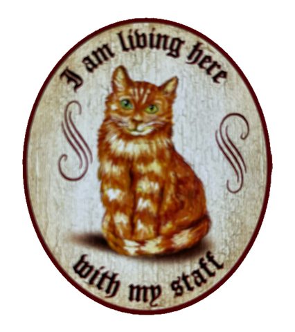 Nostalgie Holz Schild We Are Living Here With Our Staff Katzen Katze Personal