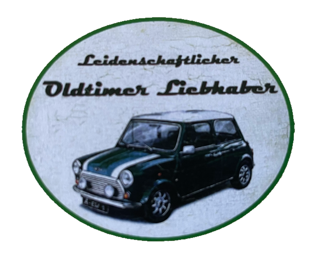 Nostalgie Holzschild Leidenschaftlicher Oldtimer Liebhaber Mini Cooper Schild