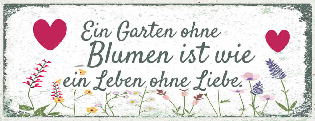 Schild Ein Garten Ohne Blumen Ist Wie Ein Leben Ohne Liebe 27x10 Blech od.Holz