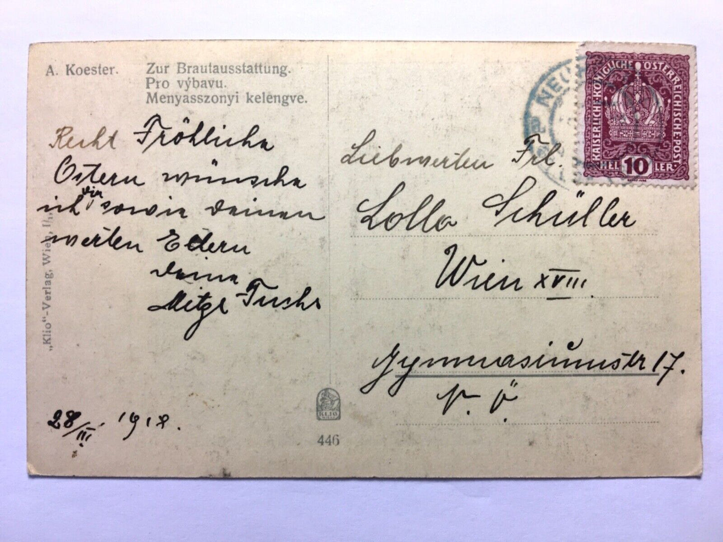 Zur Brautaustattung (A.Koester) - Frau näht Kleid - Künstlerkarte 50019 TH D