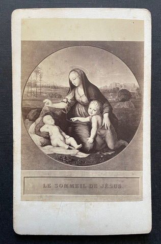 Foto Madonna m.d. schlafenden Kinde Raffael Bild Gemälde ca.10,1x6,2cm 402321 TH