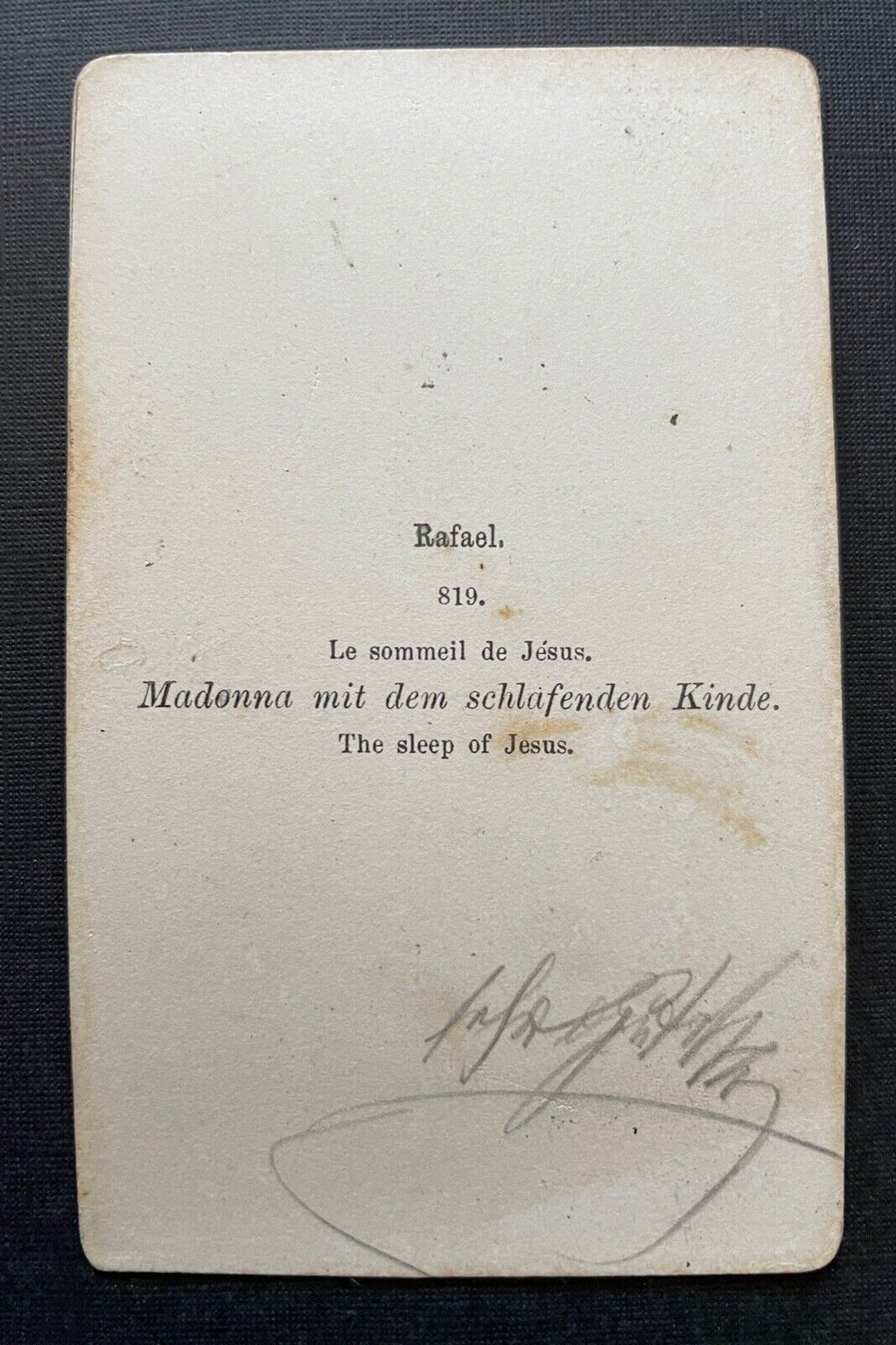 Foto Madonna m.d. schlafenden Kinde Raffael Bild Gemälde ca.10,1x6,2cm 402321 TH