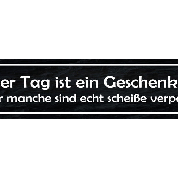 Schild Jeder Tag Geschenk Scheiße Verpackt Positiv Leben 46 x 10 Blech od. Holz