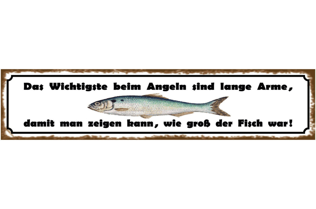 Schild Angeln Fischen Fisch Größe Länge Arme Angel Rute 46 x 10 Blech od. Holz
