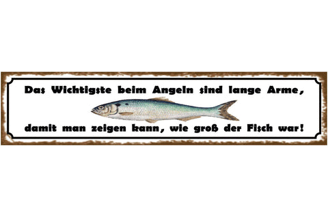 Schild Angeln Fischen Fisch Größe Länge Arme Angel Rute 46 x 10 Blech od. Holz