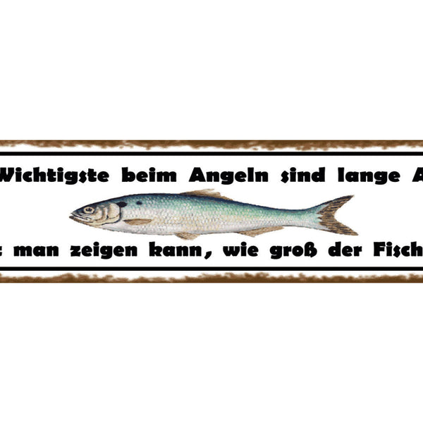 Schild Angeln Fischen Fisch Größe Länge Arme Angel Rute 46 x 10 Blech od. Holz