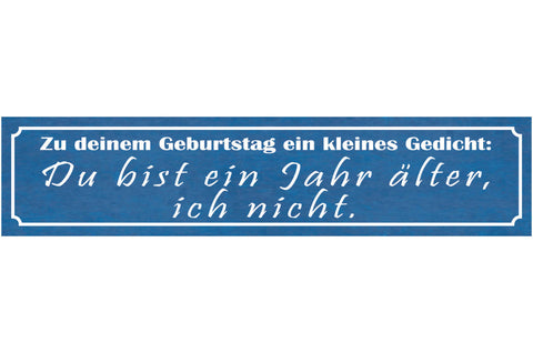Schild Geburtstag Gedicht Du bist ein Jahr älter ich nicht 46 x 10 Blech od.Holz
