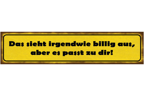 Schild Sieht Irgendwie Billig Aus Passt Zu Dir Kleidung 46 x 10 Blech od. Holz