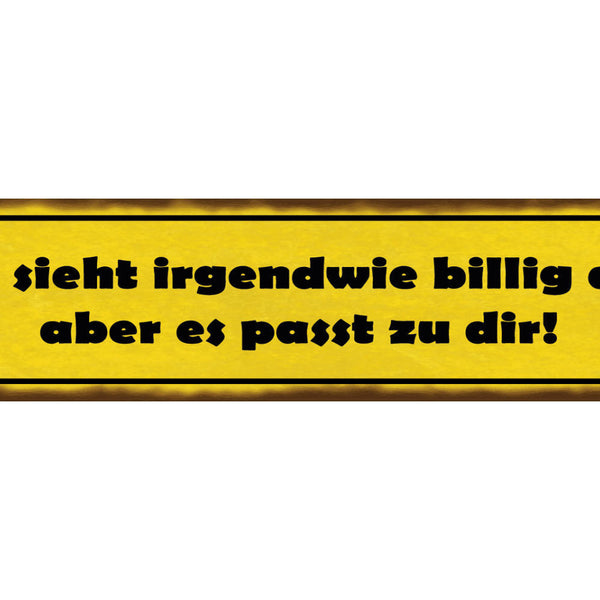 Schild Sieht Irgendwie Billig Aus Passt Zu Dir Kleidung 46 x 10 Blech od. Holz