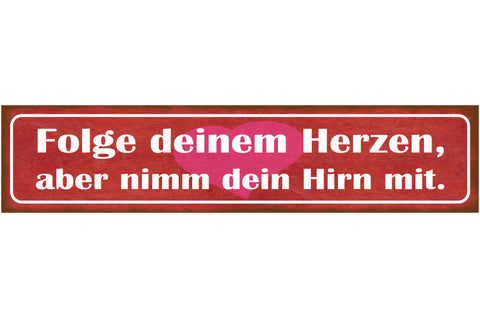 Schild Folge Deinem Herzen Aber Nimm Dein Hirn Mit Liebe 46 x 10 Blech od. Holz