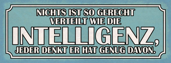 Schild Nichts Ist So Gerecht Verteilt Wie Intelligenz Jeder Denkt Genug Davon