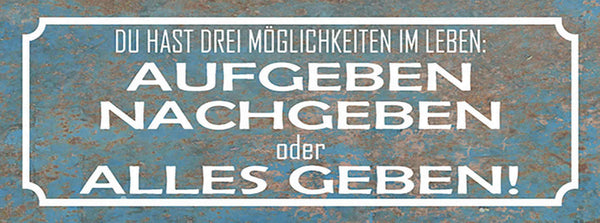 Schild 3 Möglichkeiten Im Leben Aufgeben Nachgeben Oder Alles Geben 27x10