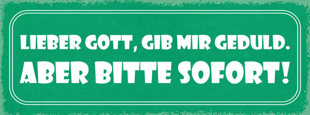 Schild Lieber Gott Gib Mir Geduld Aber Bitte Sofort Wunsch 27x10 Blech od.Holz