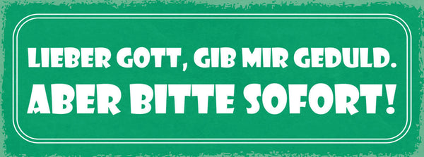 Schild Lieber Gott Gib Mir Geduld Aber Bitte Sofort Wunsch 27x10 Blech od.Holz