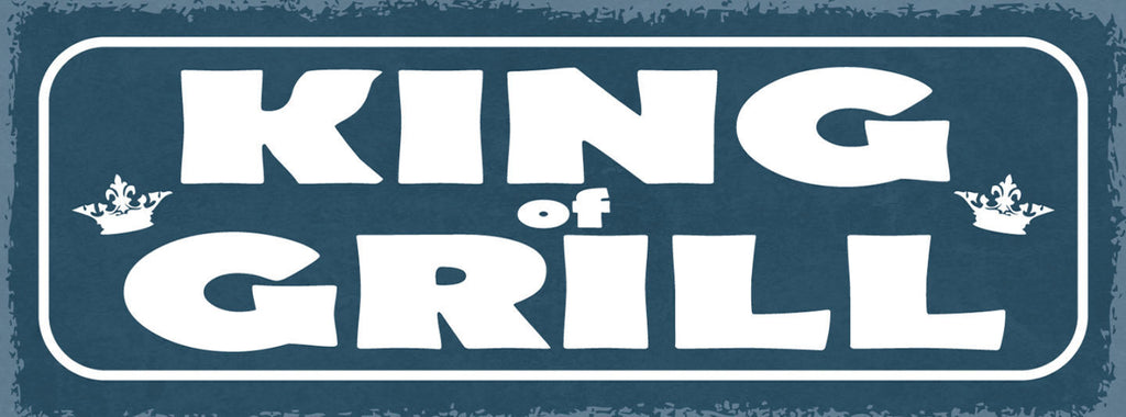 Schild King Of Grill Griller Grillen BBQ König Fleisch Koch 27x10 Blech od.Holz